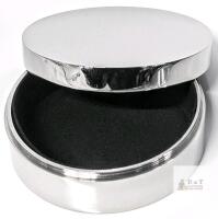 New Round Chrome-Plated Jewelry / Trinket / Rosary Box With Screw-On Lid, Mirror-Finish With Lined Interior, 3" Diameter &times; 1.25" Tall