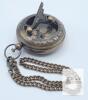 New Pocket Watch-Style Compass / Sundial Antique Finish Brass with Chain & Leather Belt Pouch. Compass measures 1 ⅞" diameter - 2