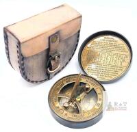 New 2 ⅝" Solid Brass Combination Sundial & Compass in Leather Pouch
