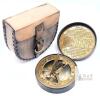 New 2 ⅝" Solid Brass Combination Sundial & Compass in Leather Pouch