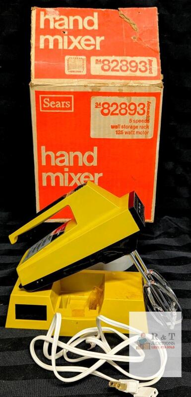 MCM Vintage SEARS 5-Speed Golden Harvest Hand Mixer with Wall Storage Rack, Tested For Power, Model 400.828800