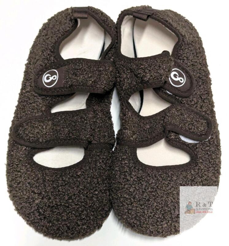 New Size 36-37 Women's Soft Adjustable Double Velcro Strap House Slippers, Non-Slip Bottoms, Coffee