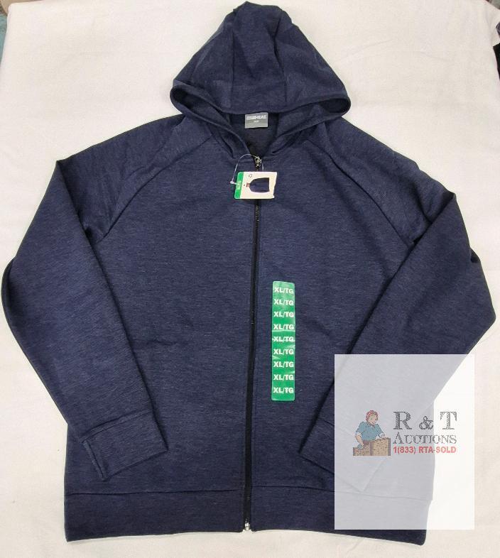 NEW 32 Degrees Heat Men's XL Navy Zip-Up Hoodie, Recycled Materials, Full Zip, Hooded, Long Sleeve