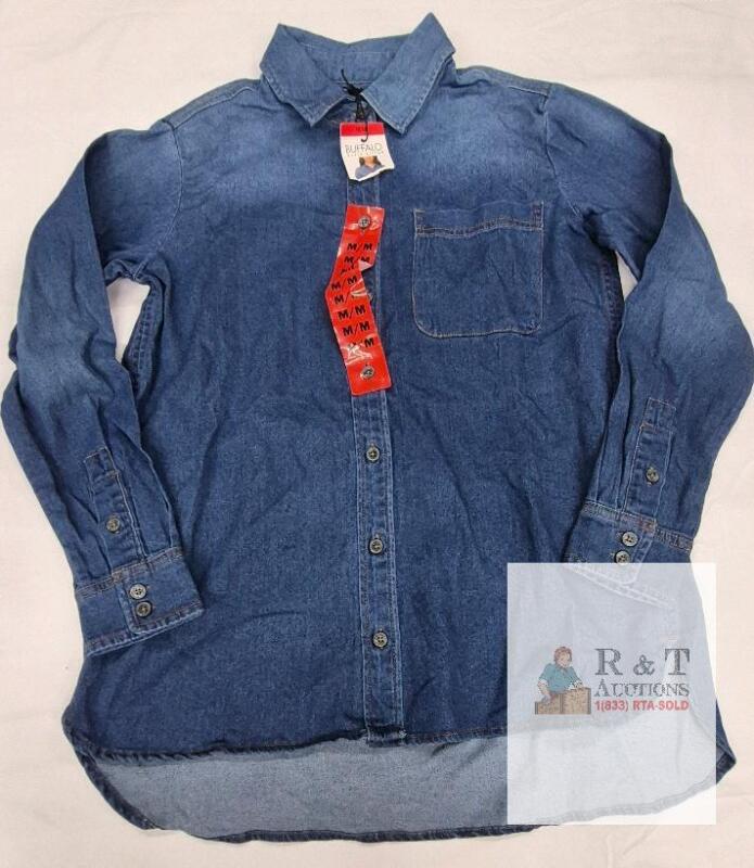 NEW Buffalo David Bitton Women&rsquo;s Medium Blue Denim Button-Up Shirt, Long Sleeve, Chest Pocket