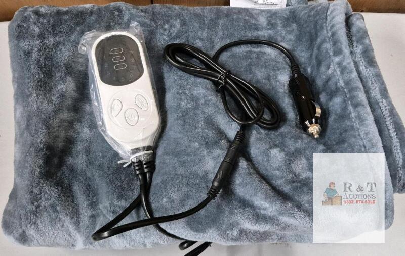 WORKING 12V Electric Car Heated Blanket UB66, 39.4x29.5in, 9 Heat Levels, Timer, Polyester, Grey