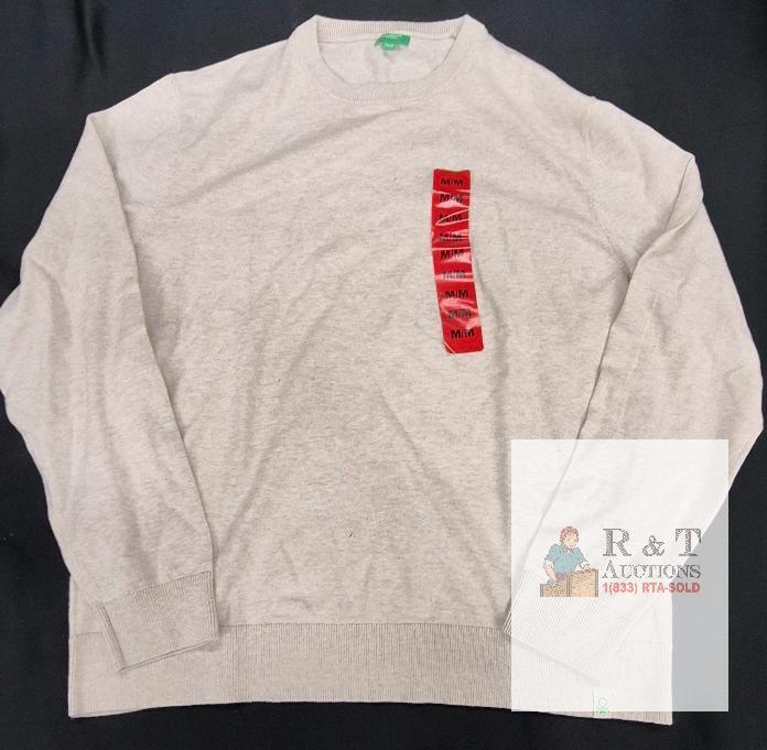 NEW United Colors of Benetton Light Beige Crew Neck Pullover Sweater, Size Medium, Cotton