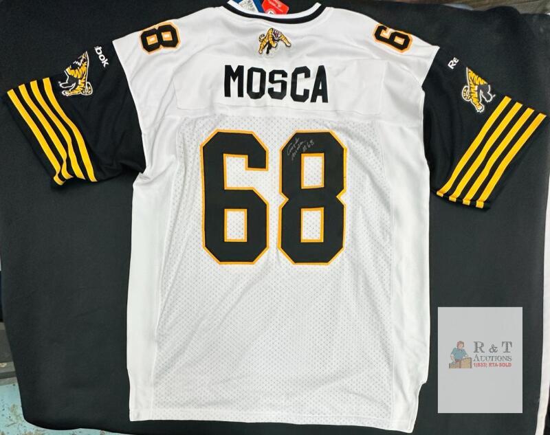 NEW Hamilton Tiger-Cats CFL Reebok Jersey XL Mosca #68, Autographed, New with Tags, W79765-WHITE