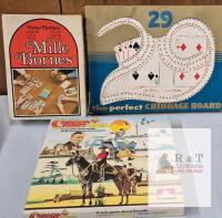 Vintage Board/Card Game Lot: Mille Bornes, 29 Cribbage, Canada First Quiz, All Complete