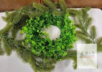 NEW Artificial Pine Garland and 18" Leafy Green Wreath Set, Plastic, Flexible, 6 ft Garland Length