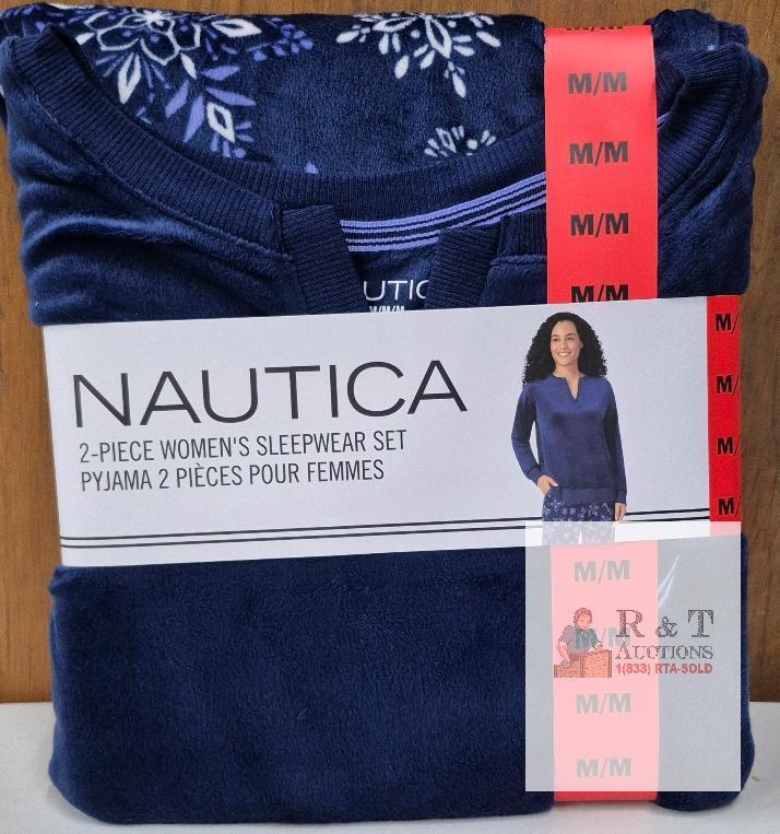 NEW Nautica Women&rsquo;s Sleepwear Set, 2-Piece, Fleece, Medium, Navy Snowflake