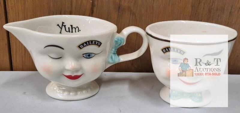 Baileys 1996 Limited Edition Winking Face Mug & Creamer Set, Pedestal, Collectible Ceramic Pair