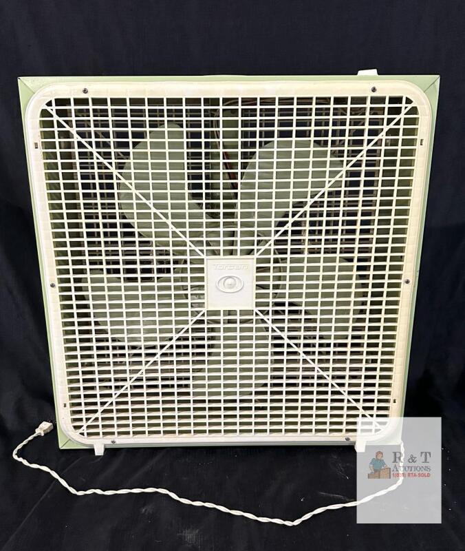 WORKING Torcan Vintage 20" Box Fan, 3-Speed, Metal/Plastic, Green & White, Canada, 1970s-80s