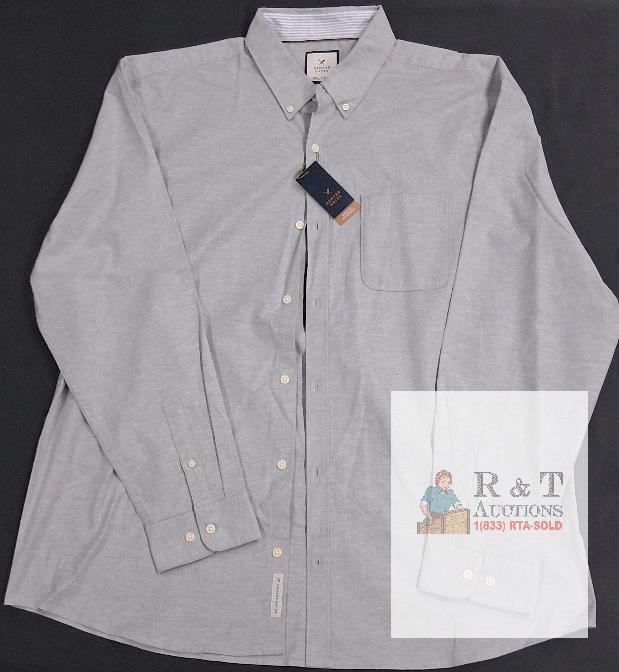 NEW Denver Hayes 2XL Stretch Button-Down Shirt, Light Gray, Long Sleeve, Chest Pocket