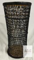 Handmade Bamboo Rattan Woven Basket, 11.5"x21", Black Decorative Storage or Waste Bin, Spiral Bottom