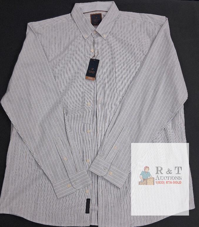 Denver Hayes Men&rsquo;s Stretch Button-Down Shirt 2XL, Blue/White Stripes, Long Sleeve, New with Tags