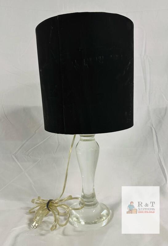 Clear Glass Base Table Lamp, Black Fabric Shade, 15.5" Height, Max 60W, Made in China