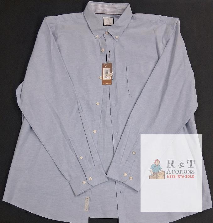 NEW Denver Hayes 2XL Stretch Button-Down Shirt, Light Blue, Long Sleeve, Regular Fit, Spare Buttons