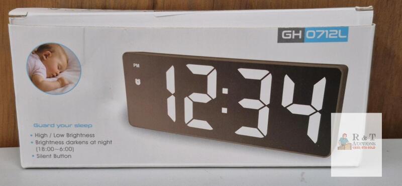 NEW GH 0712L Digital Alarm Clock, Large LED Display, Alarm/Snooze, Temp/Calendar, Black, AWX230630009F