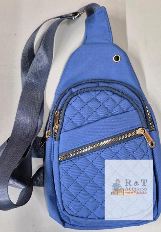 NEW Blue Quilted Sling Bag with Adjustable Strap, 12.5"x8", Multi-Pocket, Fashion Classic Designed