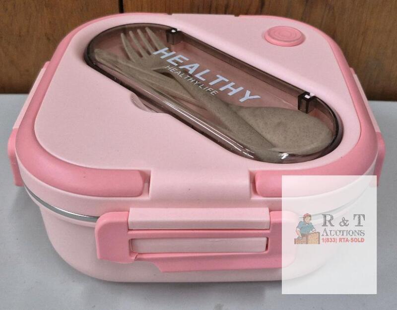 Pink Bento Lunch Box, Stainless Steel SUS 304 Tray, 3 Compartments, 8.25" Square, Utensils Included
