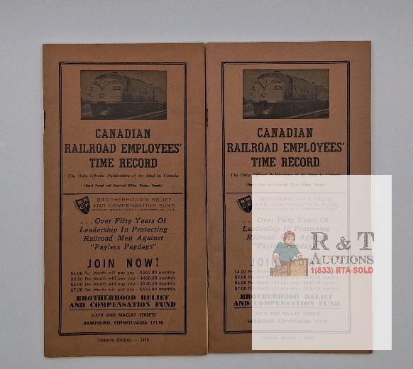 1976 Canadian Railroad Employees' Time Record Booklets - Canadian & Ontario Editions, Brotherhood Fund