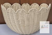NEW Large 23.5" Scalloped Wicker Wall Basket, Handwoven Rattan, Off-White, Wall Mount Storage Decor