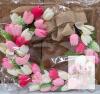 NEW Artificial Tulip Grapevine Wreath, Pink & White, 17-Inch with Burlap Bow, Spring Decor
