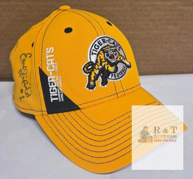 Hamilton Tiger-Cats CFL Reebok L/XL Flex Fit Sideline Cap, Autographed, Gold, Authentic Licensed