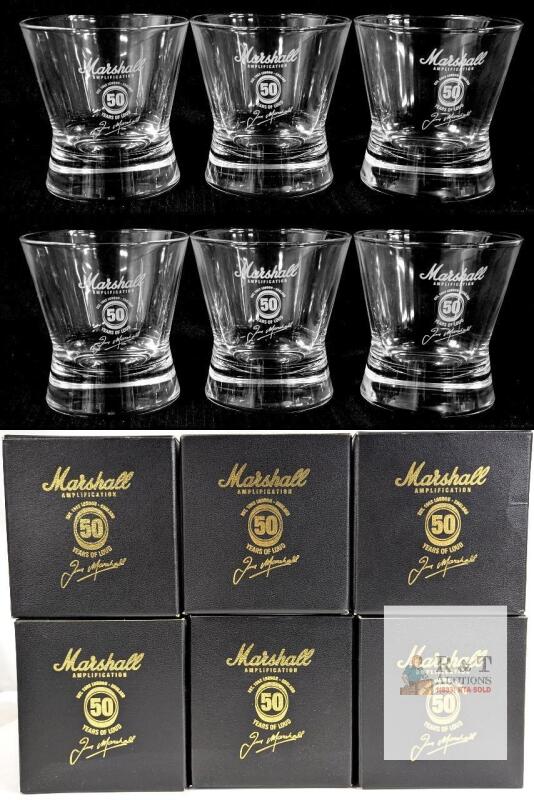 Marshall 50th Anniversary Whiskey Glasses Set of 6, Commemorative, Original Boxes, Jim Marshall