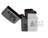 Vintage Zippo 1950 Canada Chrome Lighter Fishing Scene Angler Art, Niagara Falls, Brass Case