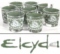 Elcyda Set of 8 Green Cherub Scroll Old Fashioned Glasses, 3.25" Tall, Vintage Barware