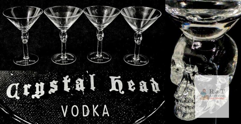 Crystal Head Vodka Skull Stem Martini Glasses Set of 4, 6" Tall, 7.5oz Capacity, Clear Glass