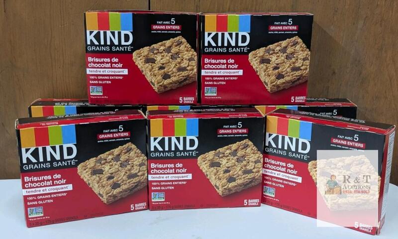 BB October 25, 2029 KIND Dark Chocolate Chunk Granola Bars, 5 x 35g, Gluten Free, Whole Grains, Non-GMO, Lot of 6 Boxes
