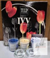 IVV Tulip Collection 12.5" Scalloped Glass Serving Tray, 3 IKEA Tindra Candles, 2 Holders, Italy