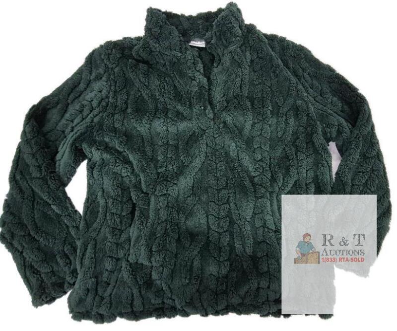 NEW 32 Degrees Heat Plush Green Fleece Pullover Sweater XXL Cable Knit Pattern Polyester