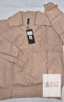 NEW PrinStory 6030# Camel Long Sleeve Collared Knit Sweater, Size L, New with Tags