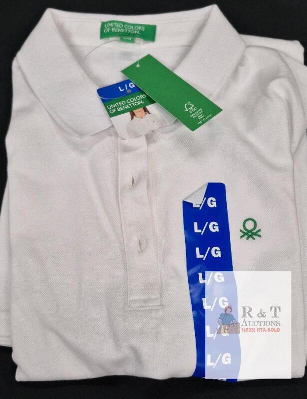 NEW United Colors of Benetton Classic White Polo Shirt, Size L, 100% Cotton, New with Tags