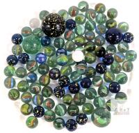Large Assorted Lot of Glass Marbles &ndash; 65+, Shooters & Standard, Color Swirls, Speckled Patterns