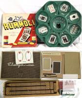 Vintage Piatnik Bridge Set No. 2829, Rummoli/Michigan Rummy, Aristocrat Cribbage Board, Brass Pegs