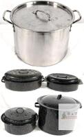 Large Stainless Steel Stockpot & Graniteware Roaster Set, 5 Pieces, up to 20 Qt, Lids Included