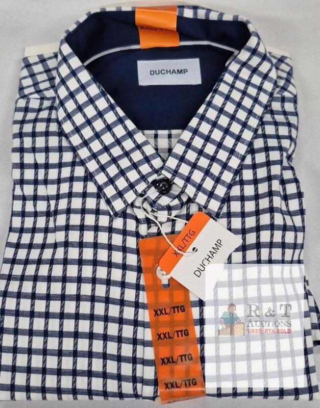 NEW Duchamp XXL Navy Windowpane Check Cotton Shirt, Spread Collar, Button Front
