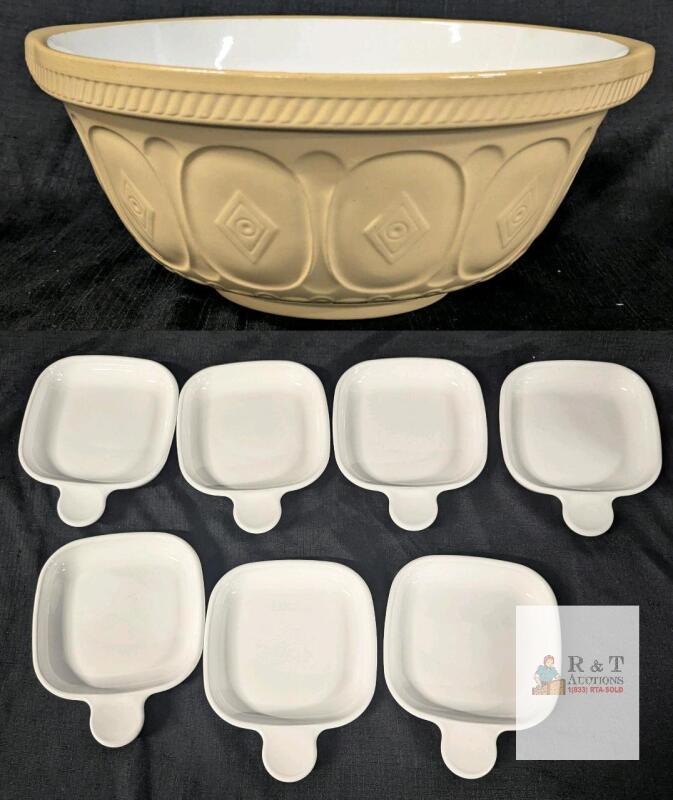 T.G. Green Gripstand Mixing Bowl Large 11.5" England w/ 7 Matching Handled Dishes Patent 491517