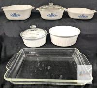Vintage Corning Ware Cornflower Blue Casserole Set & Pyrex 2331 Baking Dish, Canada, 6pc+2 Lids