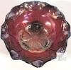 Carnival Glass Footed Bowl, Marigold Iridescent, Leaf Pattern, 7.5" Diameter, Ruffled Rim - 2