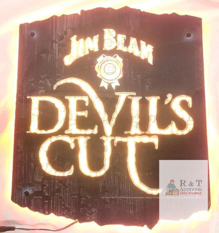 WORKING Jim Beam Devil's Cut Illuminated Wall Sign, 14"x16", LED Lighted, Branded Bar Decor, Power Adapter Included