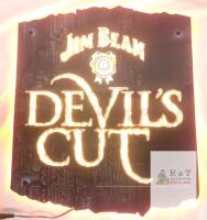 WORKING Jim Beam Devil's Cut Illuminated Wall Sign, 14"x16", LED Lighted, Branded Bar Decor, Power Adapter Included