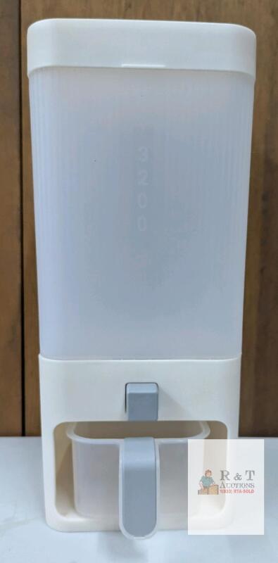 3.2L Cereal/Rice Dispenser, Push Button, Measuring Cup Included, Square Plastic, White/Translucent