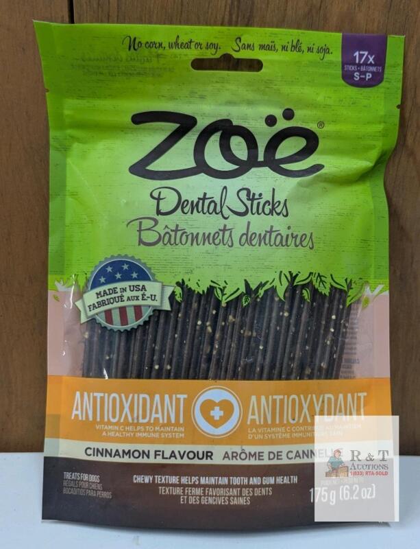 best by 04-25-2027 Zo&euml; Dental Sticks Antioxidant Cinnamon Flavour Dog Treats, 17 Sticks, 6.2oz, Made in USA