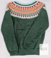 NEW Fair Isle Knit Sweater, Multicolor Yoke, Green Pullover, Crew Neck, Adult Medium, Long Sleeve
