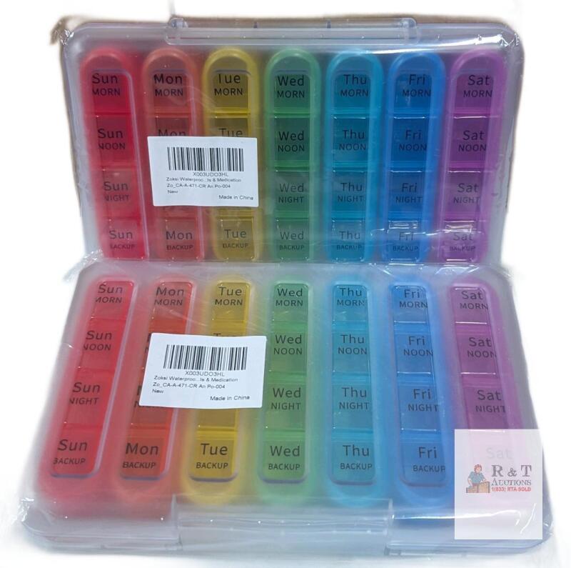 2 NEW Zoksi 28-Slot Weekly Pill Organizer, Multicolor, 4 Times/Day, Snap Shut, Backup Slot